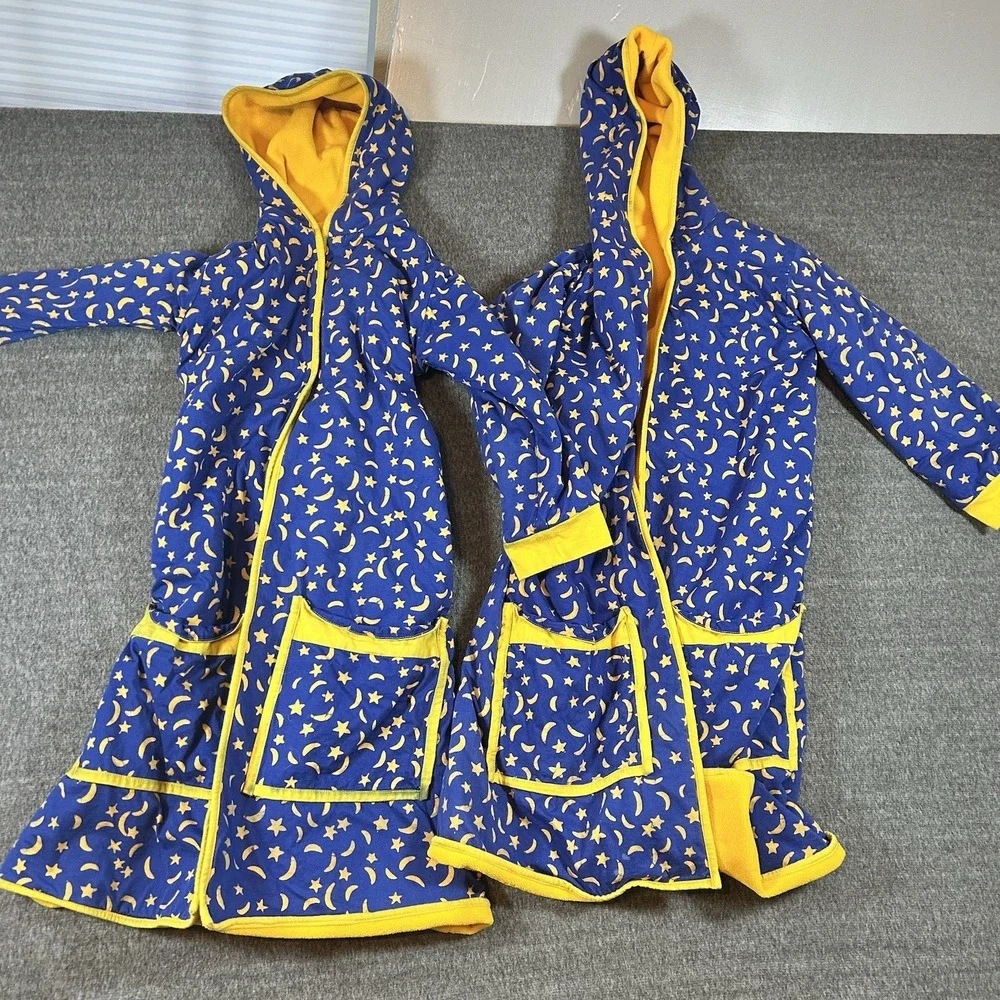 Star and Moon Bath Robes Lot of 2 One‎ Size Yellow Blue Galaxy Kids Sleepwear